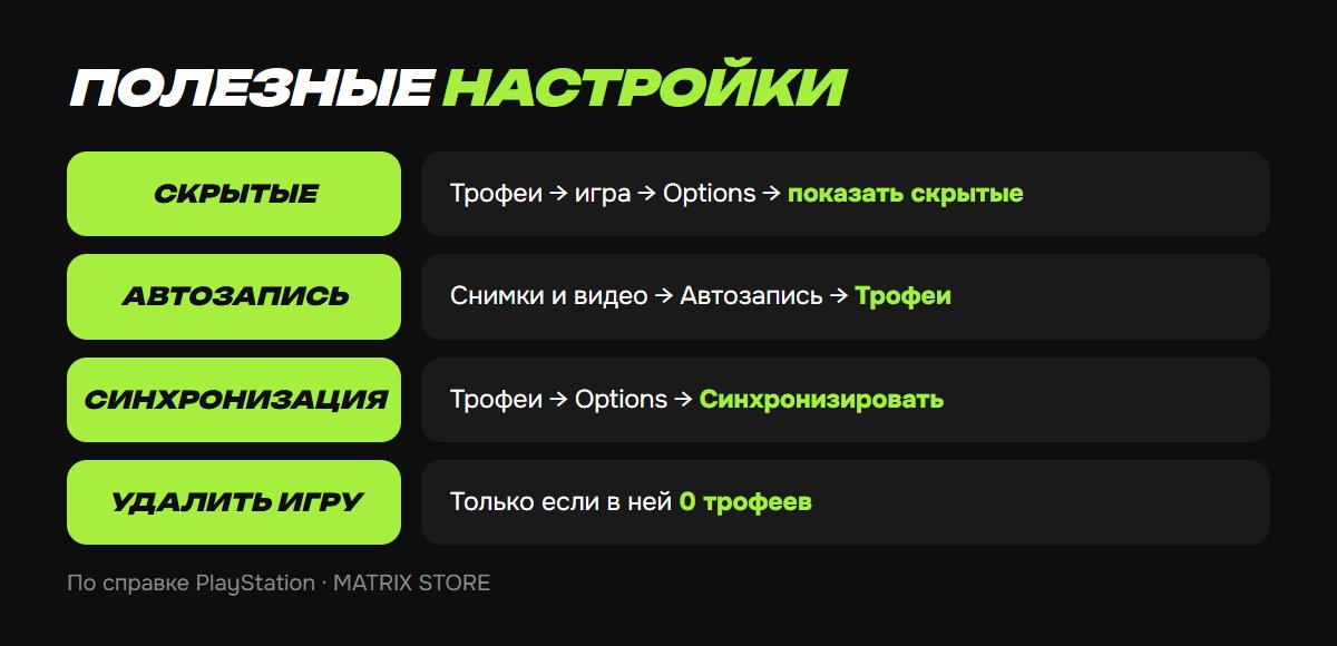 Полезные настройки трофеев
